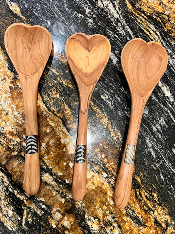 Heart shaped olive wood serving spoon